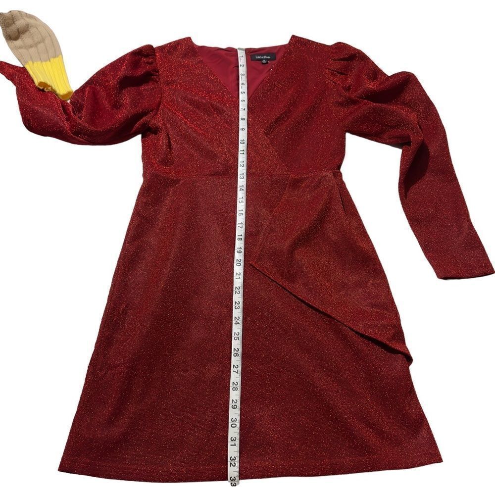 LEA & VIOLA Shimmer Overlay Dress Red MEDIUM - Picture 4 of 16